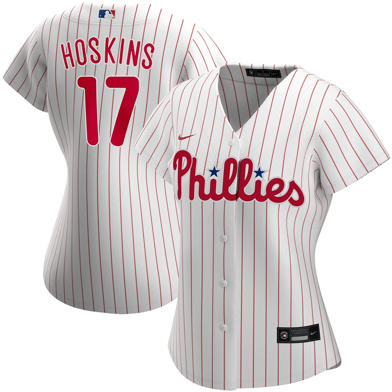 2020 MLB Women Philadelphia Phillies #17 Rhys Hoskins Nike White Home 2020 Replica Player Jersey 1